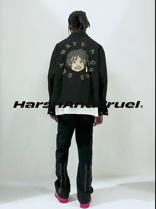 Harsh and Cruel Cartoon Face Foam Print Jacket