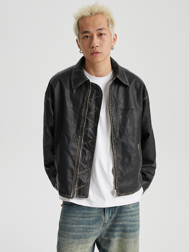 Wassup House Distressed Biker Leather Jacket