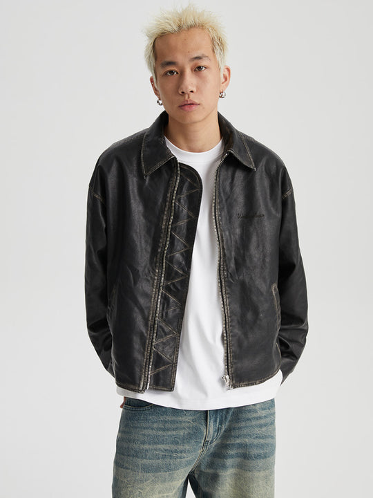 Wassup House Distressed Biker Leather Jacket