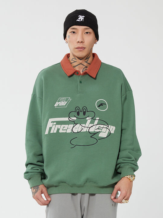 F2CE Fire 2 Cold Ego LOGO Vintage Print Polo Sweatshirts | Face 3 Face