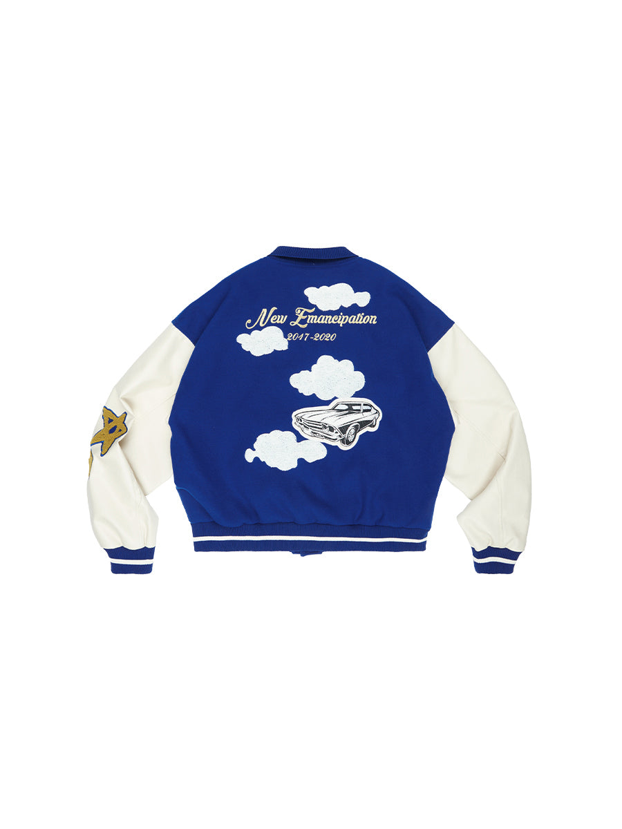 Harsh and Cruel Embroidered stars Clouds Varsity Jacket | Face 3 Face
