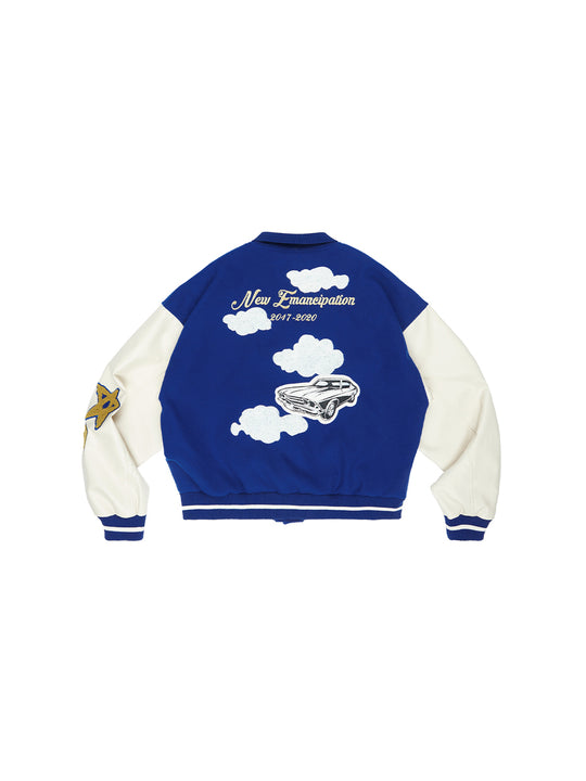 Harsh and Cruel Embroidered stars Clouds Varsity Jacket | Face 3 Face