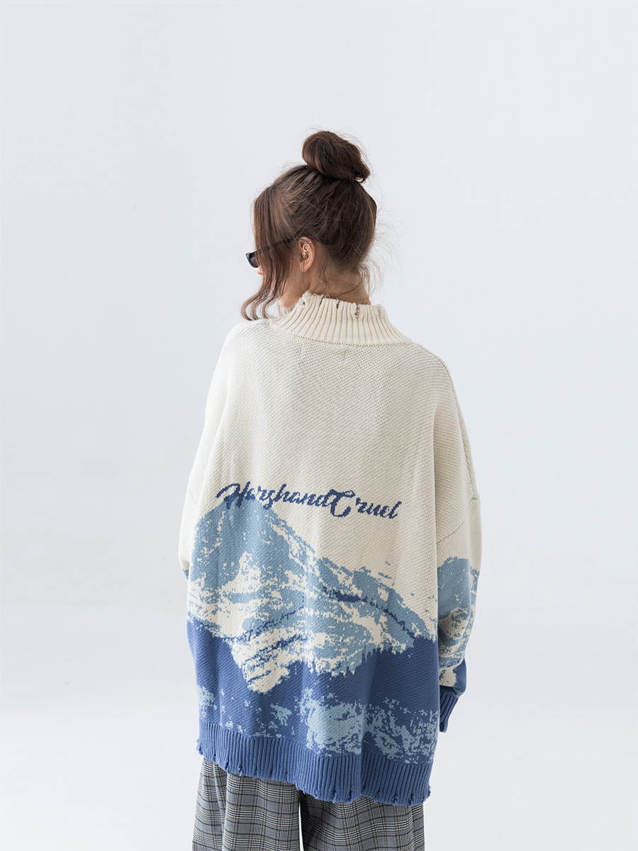 Harsh and Cruel Snow Mountain Destruction Knit Sweater | Face 3 Face
