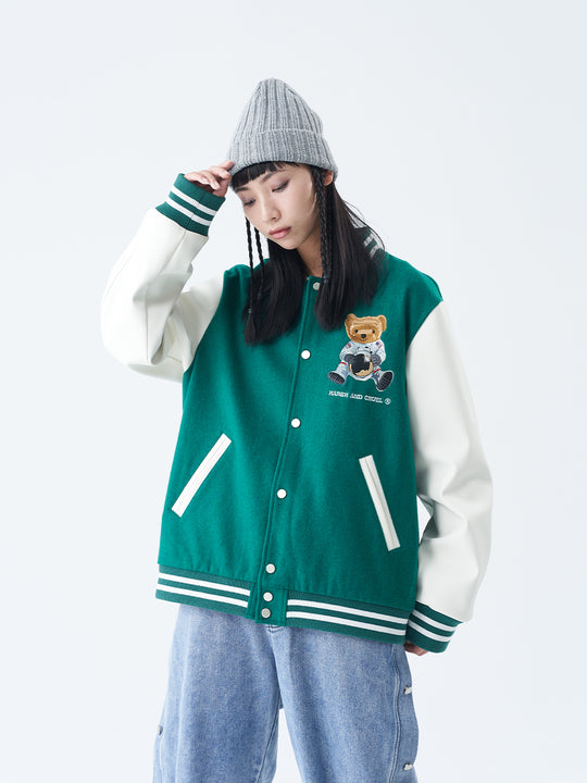 Harsh and Cruel Bear Embroidered Varsity Jacket | Face 3 Face