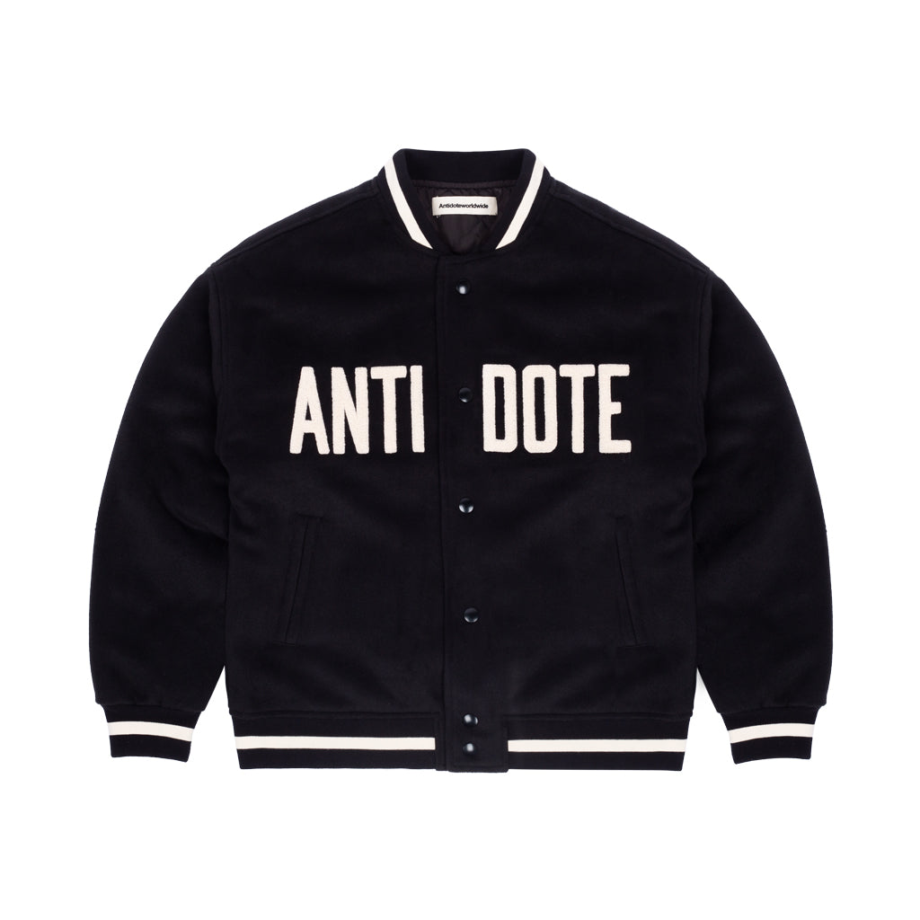 ANTIDOTE LOGO Woolen Embroidered Varsity Jacket | Face 3 Face