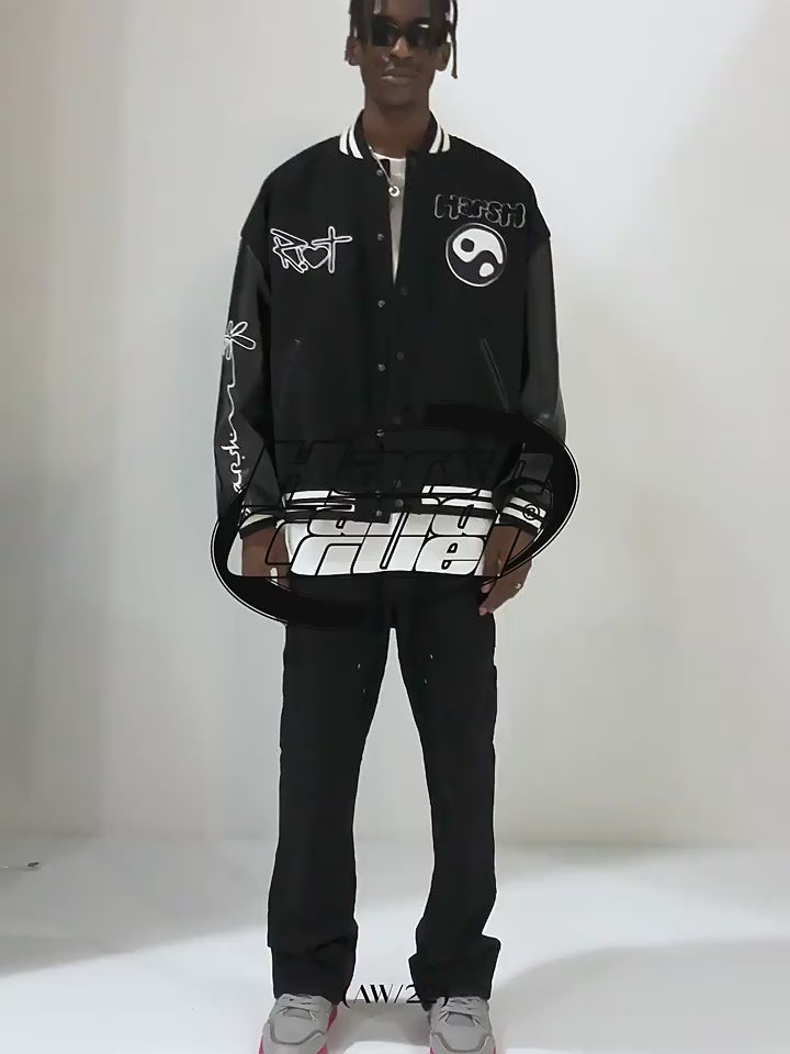 Harsh and Cruel Ying-Yang Embroidered Logo Varsity Jacket