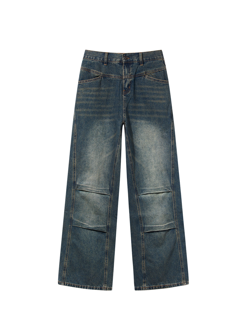 BLIND NO PLAN Silhouette Pinch Pleat Washed Denim Jeans
