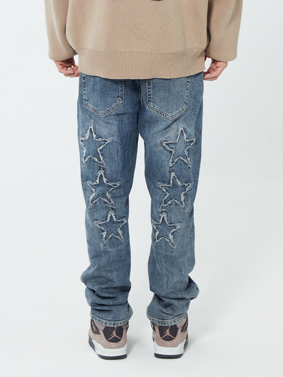 F2CE Pentagram Embroidery Piece Frayed Edges Denim Jeans Pants | Face 3 Face