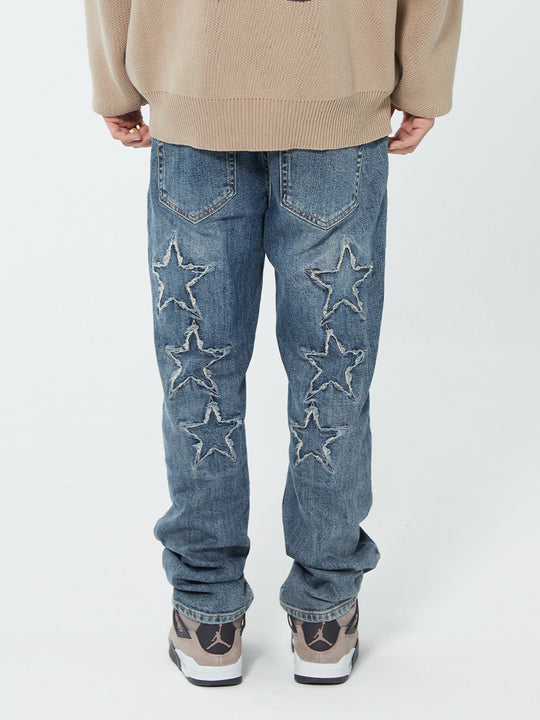 F2CE Pentagram Embroidery Piece Frayed Edges Denim Jeans Pants | Face 3 Face