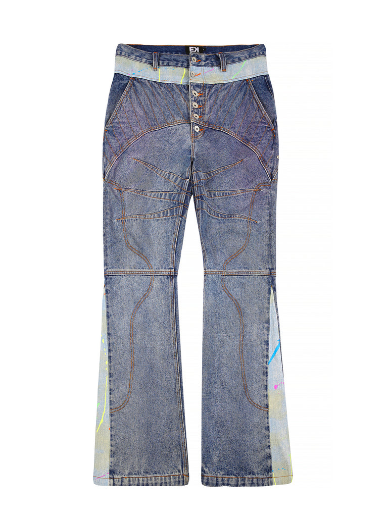 EVILKNIGHT(EK) Tailored Stitching Embroidery Flared Denim Pants