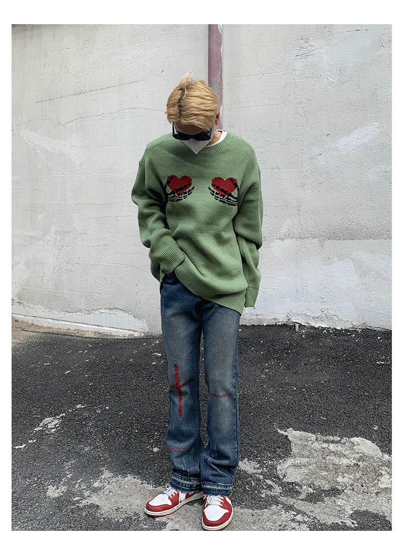 Skeleton Hands Heart Knit Sweater