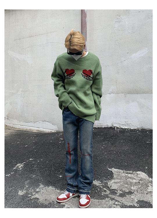Skeleton Hands Heart Knit Sweater