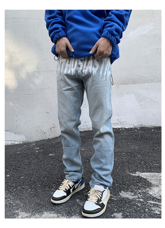 Enthusiastic Print Denim Jeans