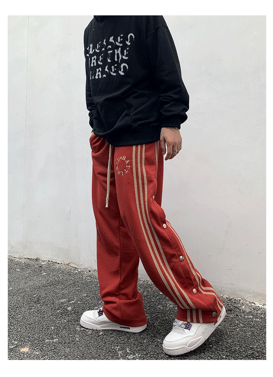 Striped Buckle Drawstring Track Pants