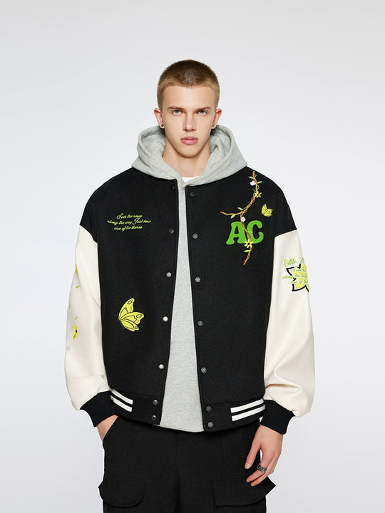 Baseball Jacket | Achock Flower Vine Embroidered Baseball Jacket | Face 3 Face