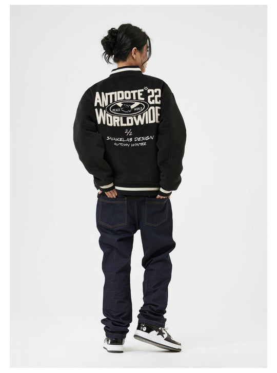 ANTIDOTE LOGO Woolen Embroidered Varsity Jacket | Face 3 Face