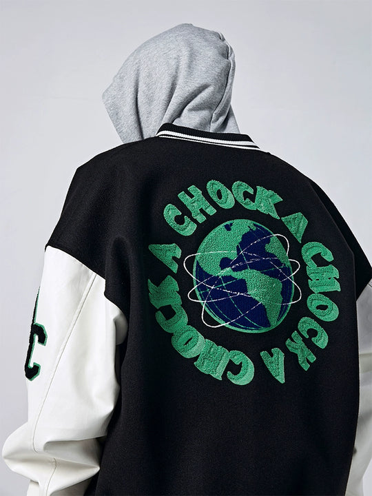 Baseball Jacket | Achock Earth Circle Logo Embroidery Baseball Jacket | Face 3 Face