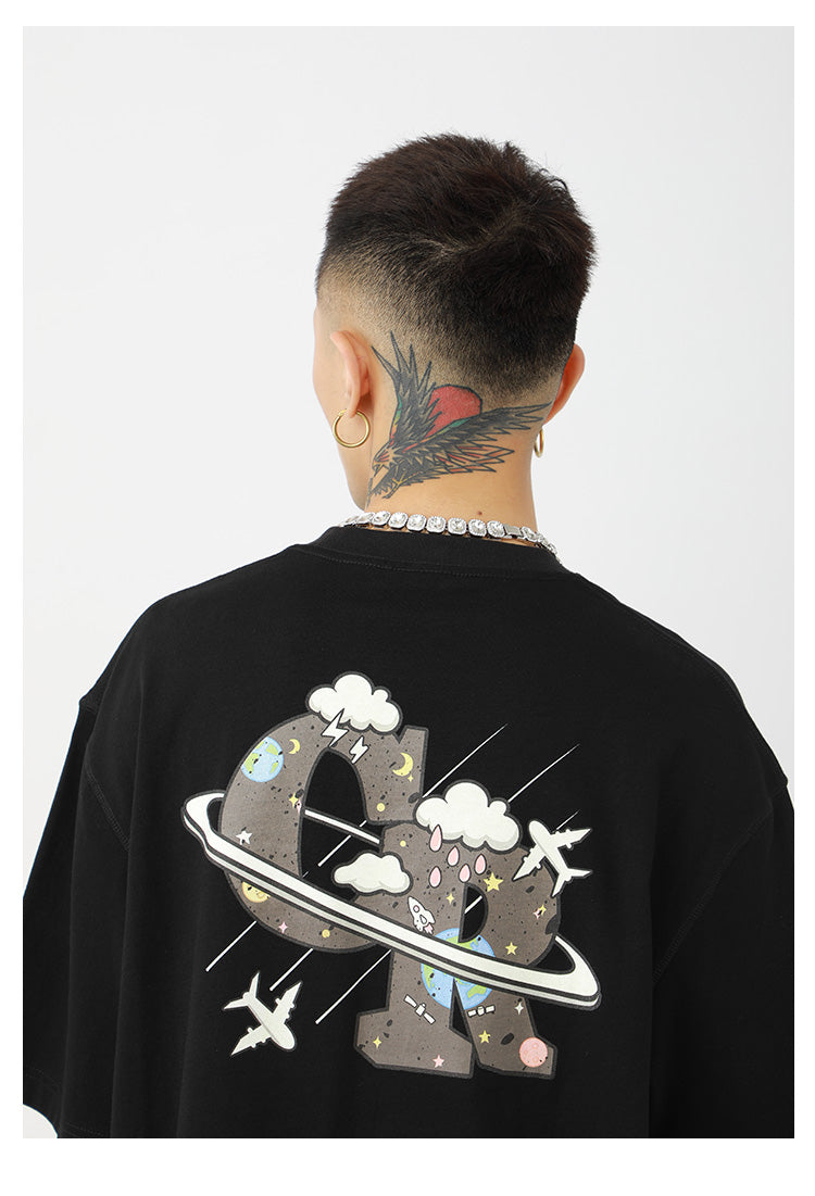 Cashrules Clouds Small Plane Print Tee