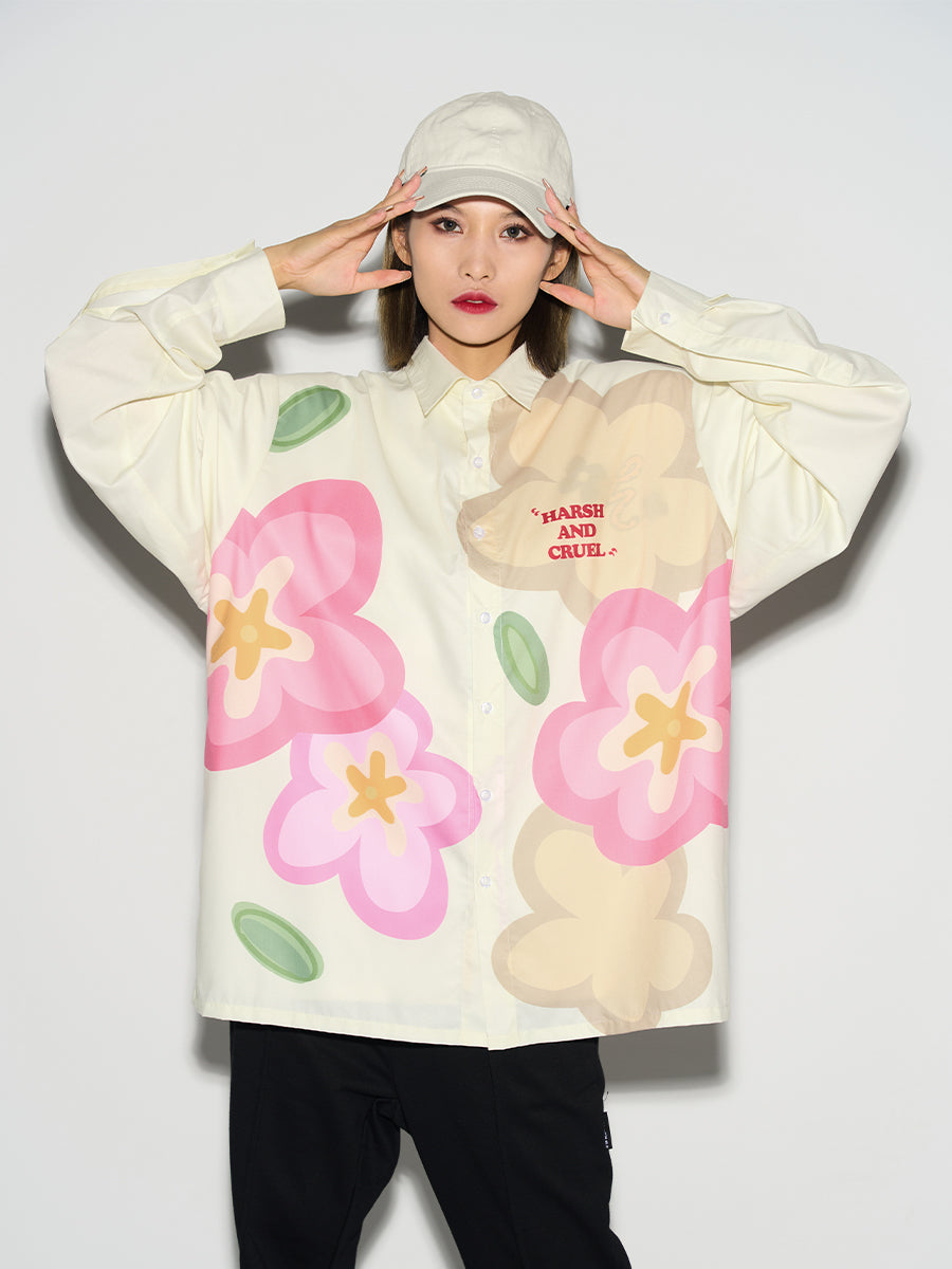 Harsh and Cruel Handpainted Cartoon Flowers L/S Shirt