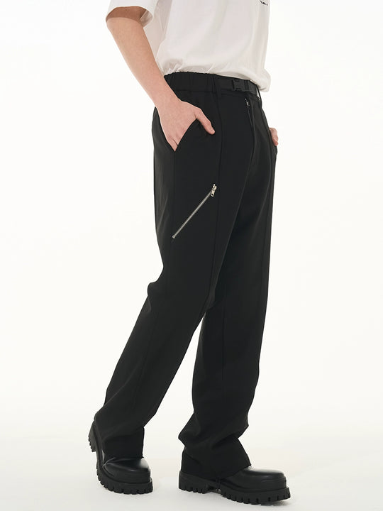 Harsh and Cruel Zipper Boot Cut Buckle Pants