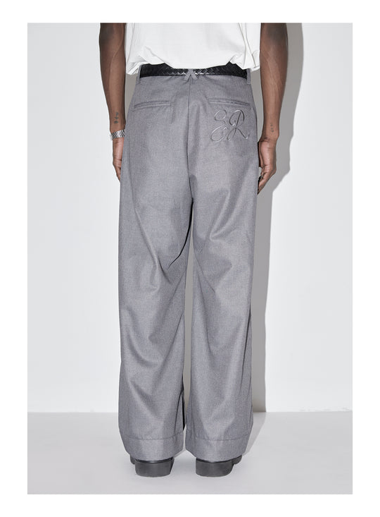 EMPTY REFERENCE Embroidered Silhouette Drape Suit Pants