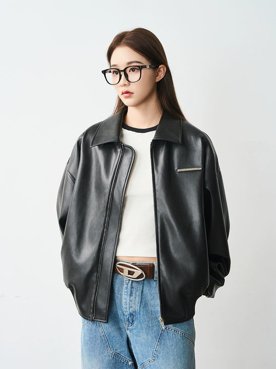 Harsh and Cruel Embossed PU Leather Embroidered Jacket