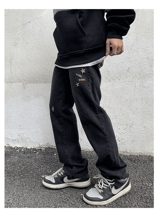 Guns Embroidered Denim Jeans