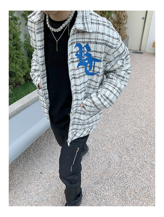 Embroidered Plaid Shirt Jacket