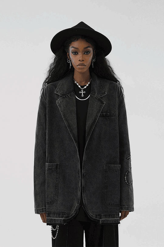 JHYQ Embroidered Denim Blazer