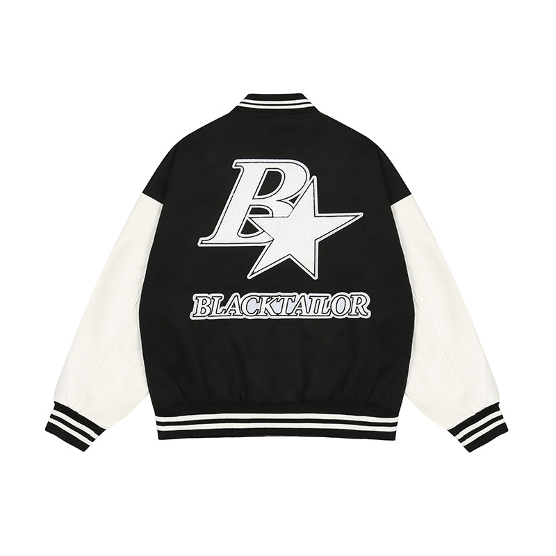 Star Embroidery Stitching Varsity Jacket