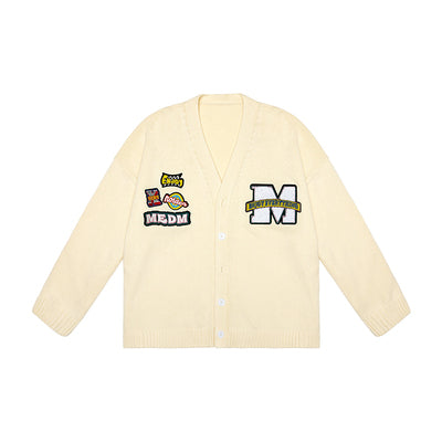 MEDM Embroidered Badge Knit Sweater Cardigan