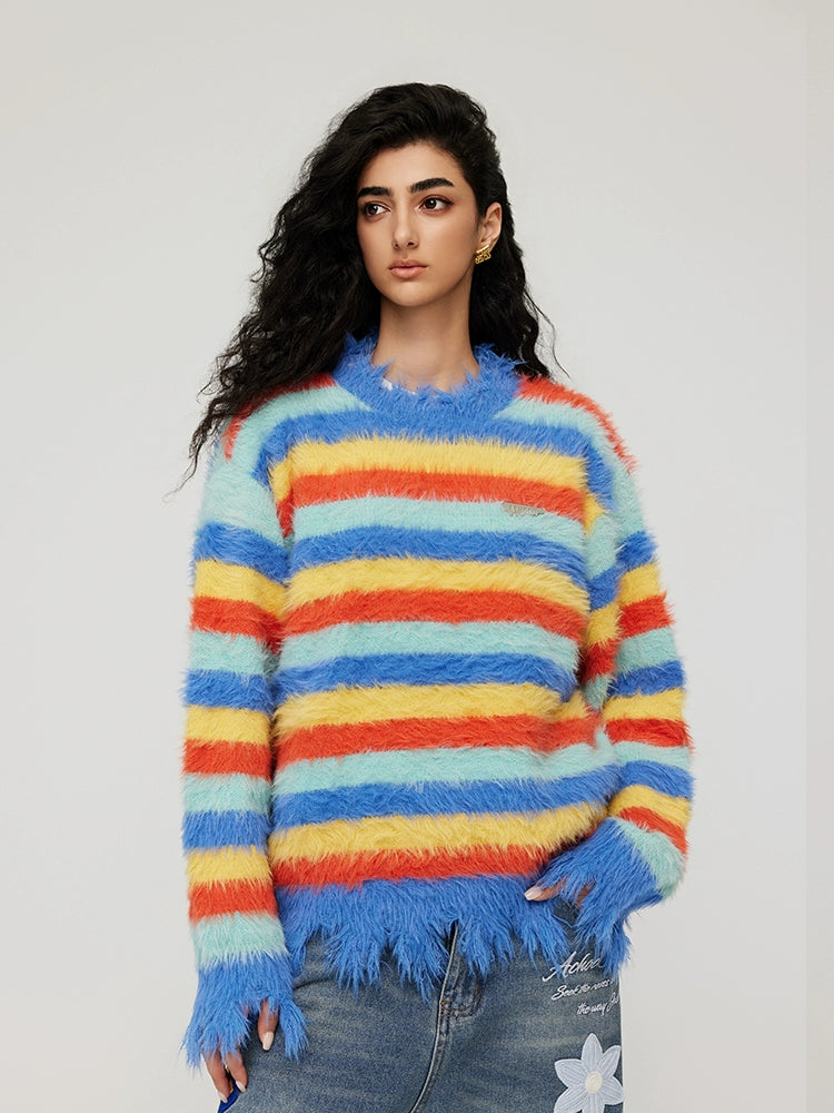 knitted sweater | Achock Gradient Striped Knit Sweater | Face 3 Face
