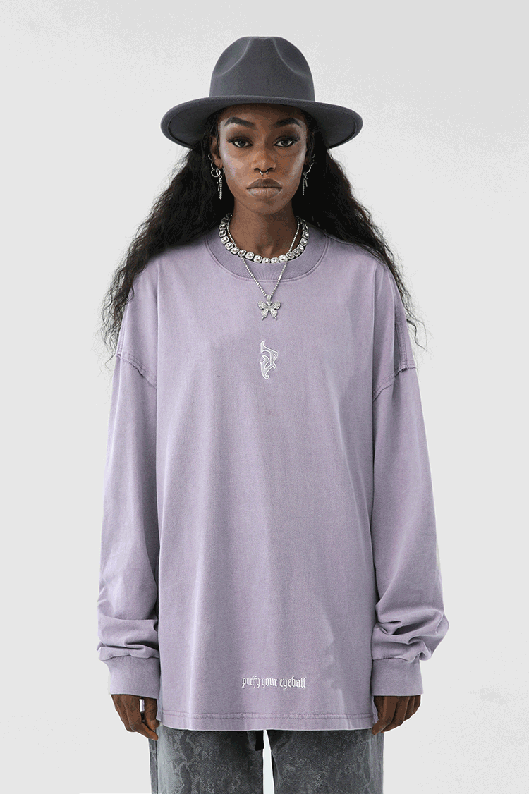 JHYQ Basic Embroidery Old Washed Long Sleeved Tee