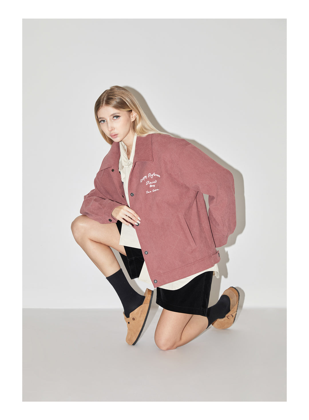 EMPTY REFERENCE Embroidered Diamond Check Pattern Corduroy Jacket