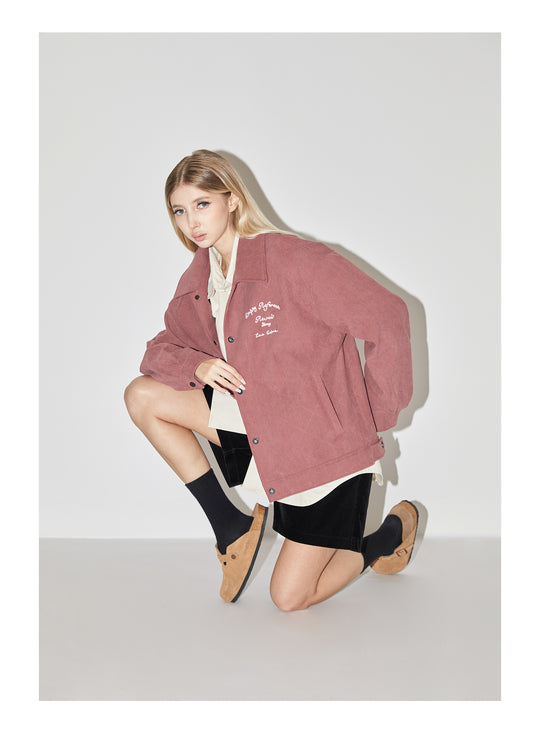 EMPTY REFERENCE Embroidered Diamond Check Pattern Corduroy Jacket