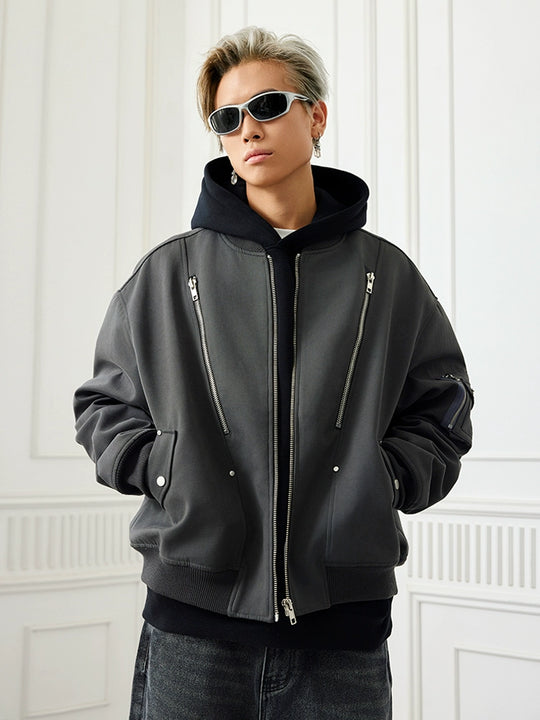 Achock Heavyweight Zipper Short Bomber Jacket