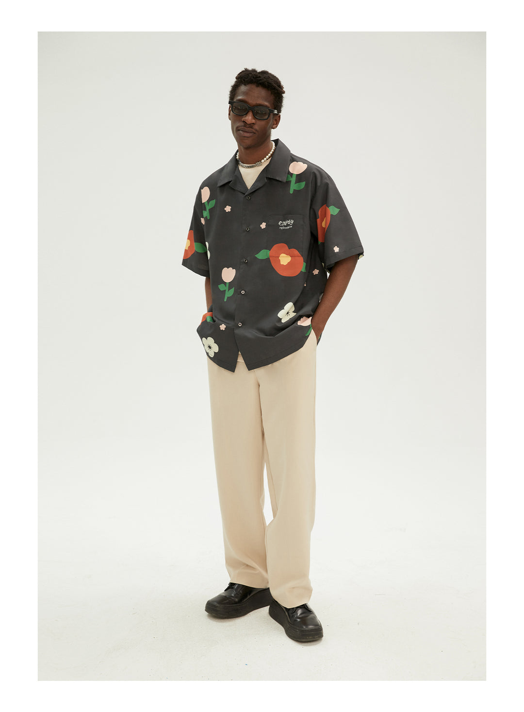 EMPTY REFERENCE Peach Flower Short Sleeve Shirt