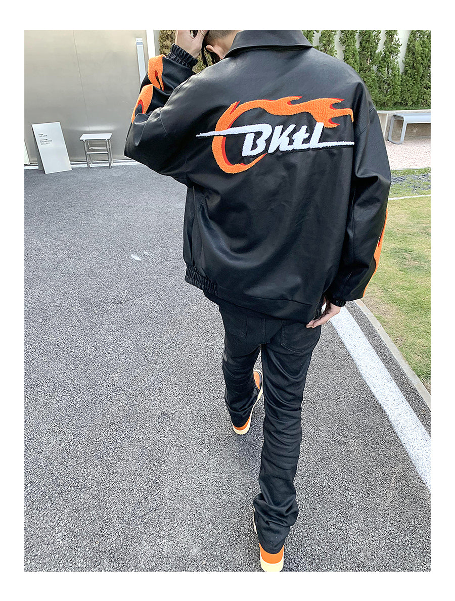 Flame Embroidery Varsity Jacket