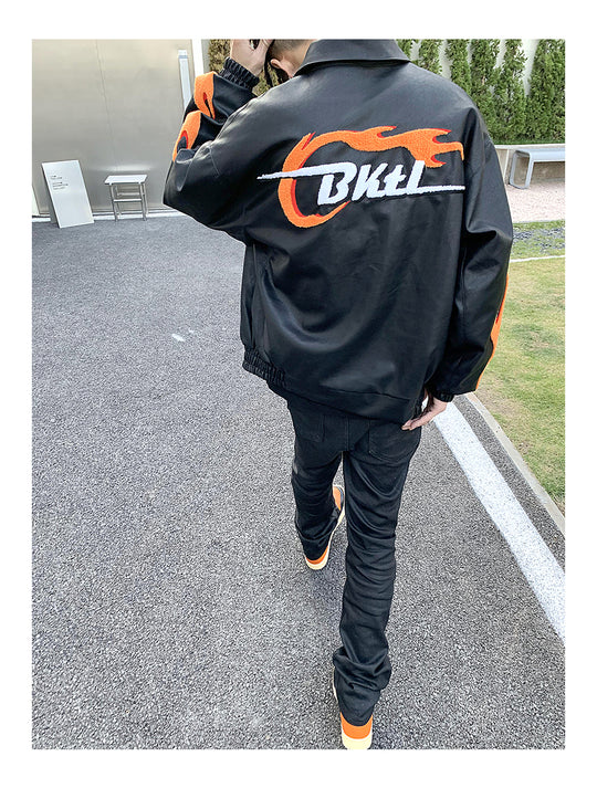 Flame Embroidery Varsity Jacket