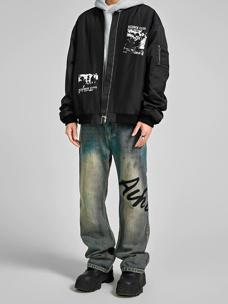 Achock Washed Logo Printed Denim Jeans