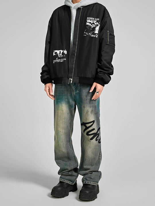 Achock Washed Logo Printed Denim Jeans