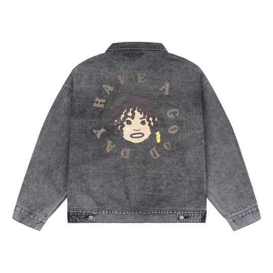 Harsh and Cruel Cartoon Face Printed Denim jacket