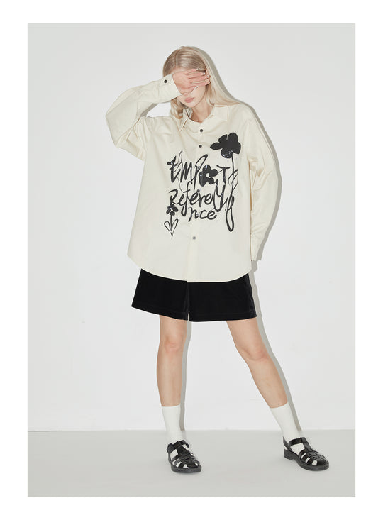 EMPTY REFERENCE Ink Graffiti Flower Print Long Sleeved Shirt
