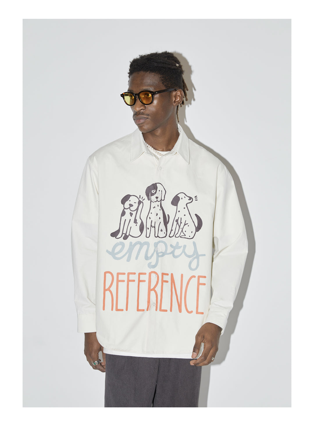 EMPTY REFERENCE Cartoon Puppy LOGO Print Long Sleeved Shirt