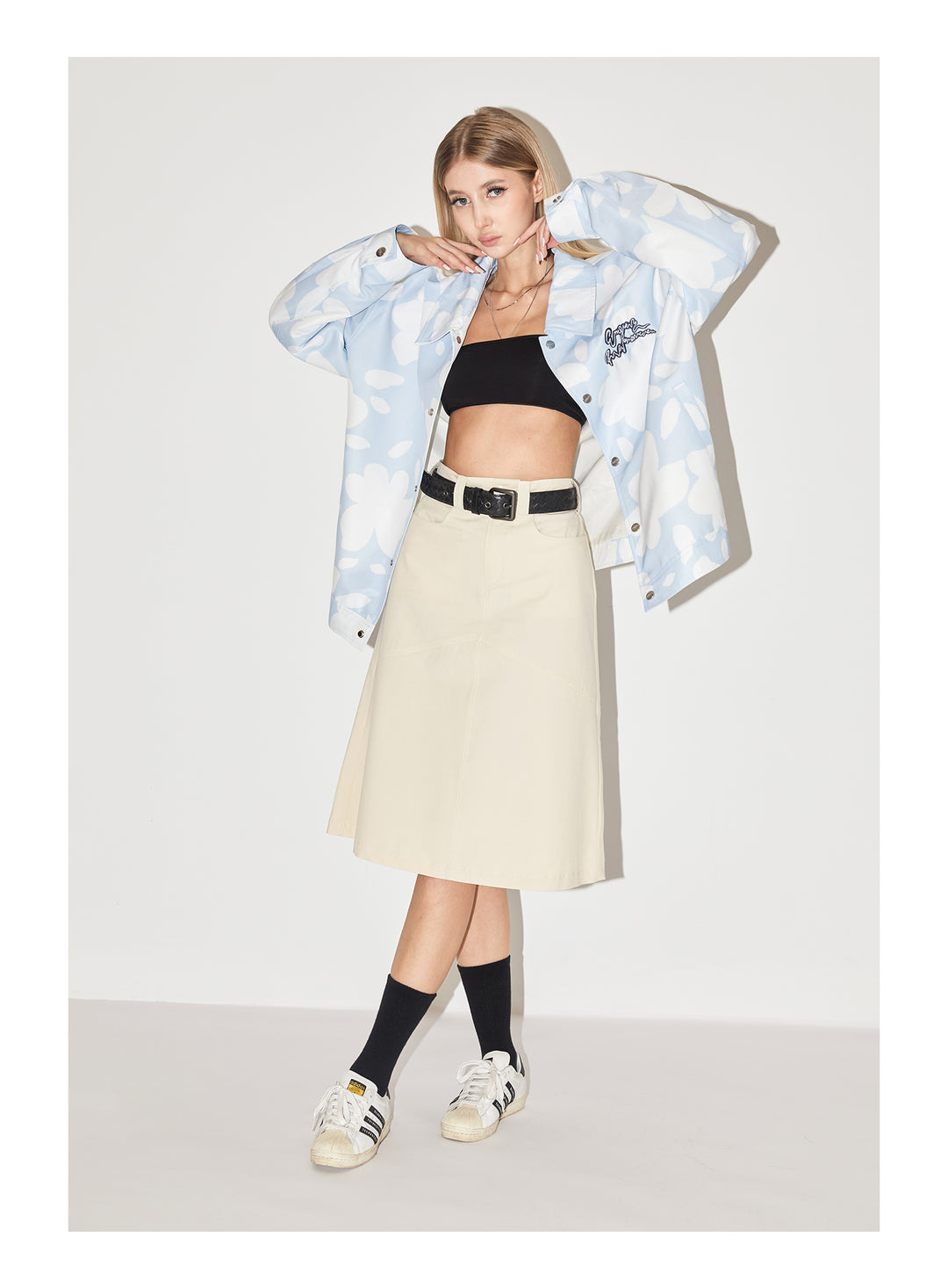 EMPTY REFERENCE Full Print Flower Embroidery Jacket