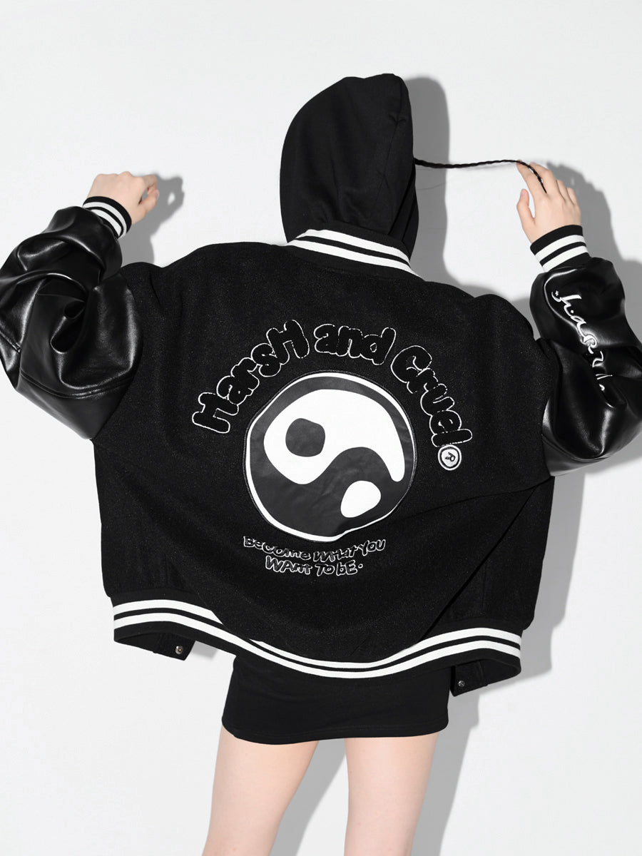 Black top Yin & Yang Varsity Jacket