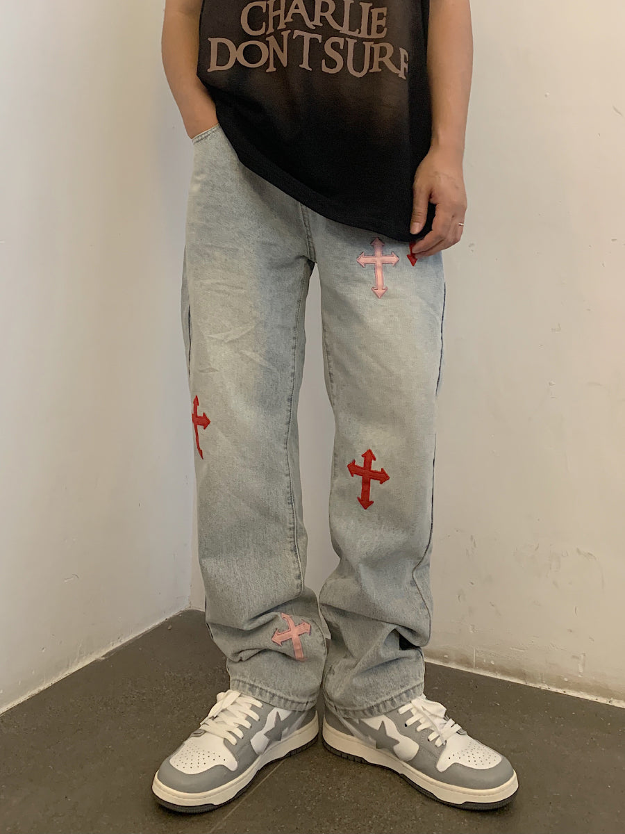 F3F Select Washed Cross Patch Embroidery Denim Jeans