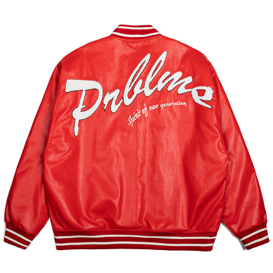 PRBLMS Big LOGO Leather Baseball Jacket | Face 3 Face