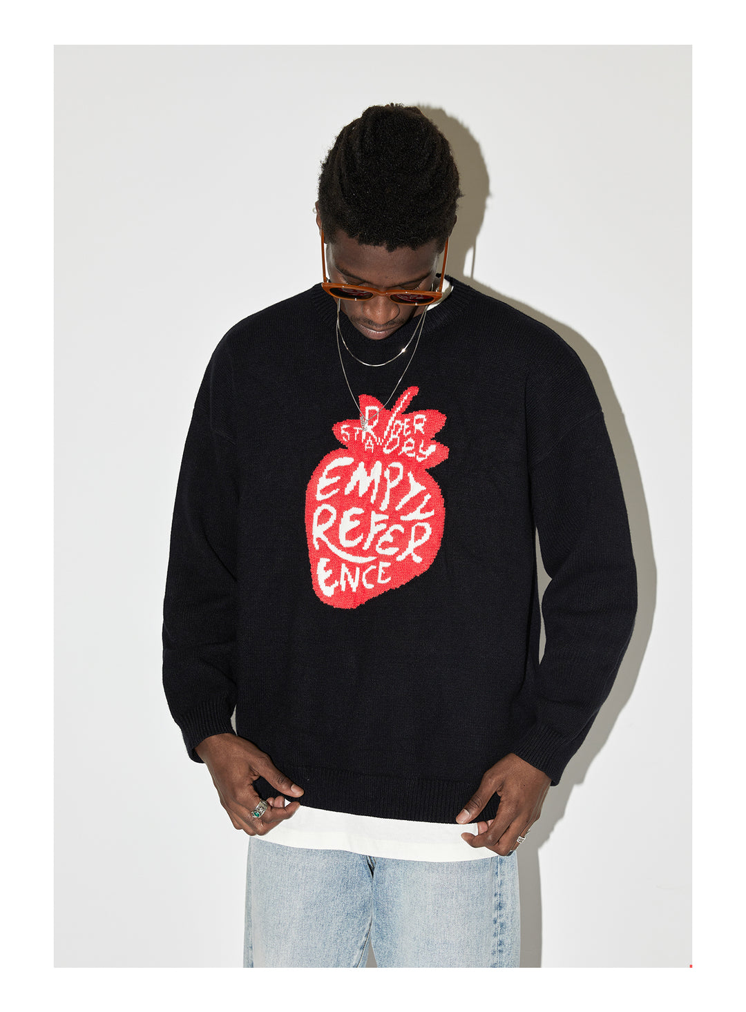 EMPTY REFERENCE I Love Strawberry Jacquard Knit Sweater