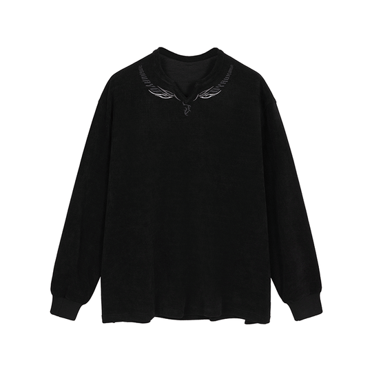 JHYQ Eyes Embroidered V Neck Waffle Long Sleeved Tee